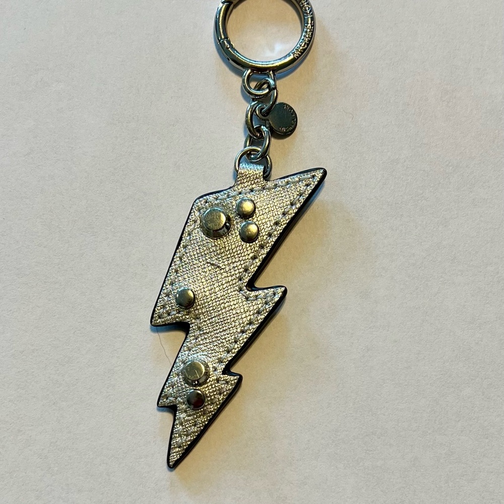 Michael Kors Silver Leather Lightning Bolt Keychain/Bag Charm